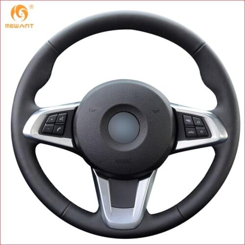 MEWANT Black Genuine Leather Car Steering Wheel Cover for BMW Z4 2009 2010 2011 2012 2013 2014 Interior Accessories Parts