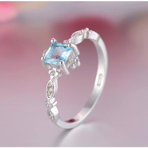 Fashion Silver color Rings For Women Jewelry Square cut blue cz Bridal Wedding Engagement Ring Bijoux love ring