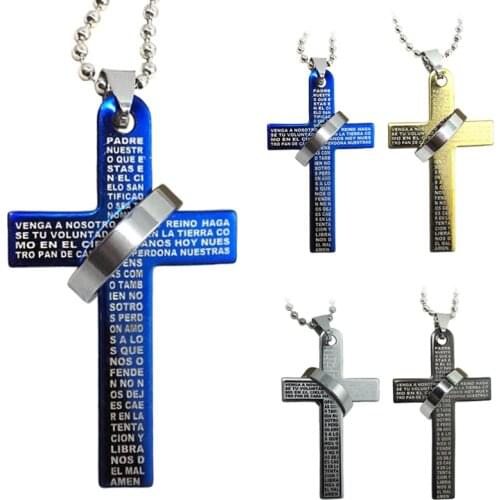 Men Boys Stainless Steel Bible Cross Pendant Chain Necklace C66