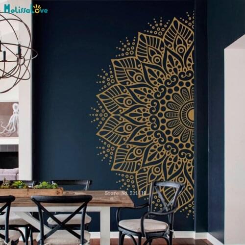 Mandala in Half Wall Sticker Home Traditional Artwork Decor Boho Hippie Zen Removable Vinyl Yoga Decals YT6183