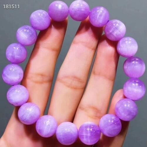 Genuine Natural Purple Kunzite Cat Eye Round Beads Bracelet 11mm Crystal Women Men Rarest Bracelet Genuine AAAAAA