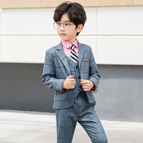 Flower Boys Formal Wedding Suit Gentleman Kids Jacket Vest Pants Bowtie Birthday Dress School Children violin dance show Costume