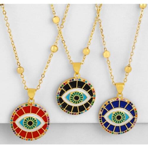 EYIKA Retro multi color enamel paint pave Cubic zirconia Pendant Necklace O-chain Women Jewelry ожерелье cross/Elephant/Evil eye