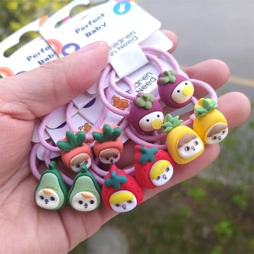 2PCS Cute Mangosteen Avocado Princess Cartoon Headwear Kids Elastic Hair Bands Children Ropes Girls Accessories Baby Headdress