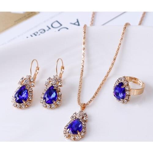 Luxury Cubic Zirconia Jewelry Set for Women Shaped Water Drop Luxury Earrings Pendant Necklace Rings Femme Jewelry Sets Gift