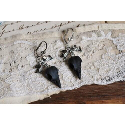 Raven Skull Earrings, Faux Taxidermy,pagan Witch Goth Skull Jewelry,Gothic Victorian,Steampunk Jewelry,Animal Skull Gift for Her