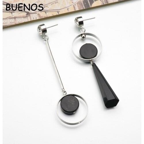 BUENOS 2019 Geometric Asymmetric AB Round Circle Tassel Earrings Women Fashion Metal Exaggeration Long Dangle Earrings Jewelry