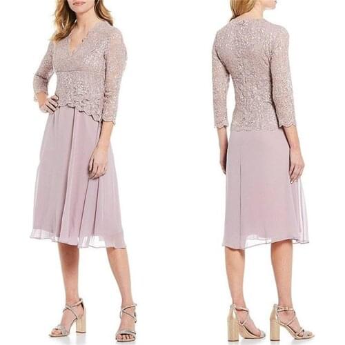Chic Mother Of The Bride Dresses Lace Top Long Sleeve V Neck Wedding Guest Dress Plus Size Evening Gowns