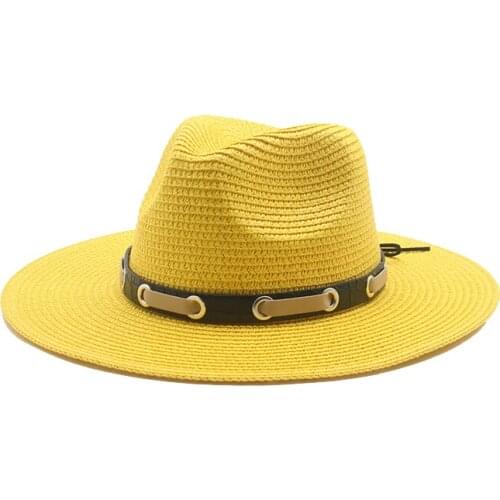 Straw hats women men beach outdoor wide brim sun hats black white with band belt vintage casual sun protective travel women hats