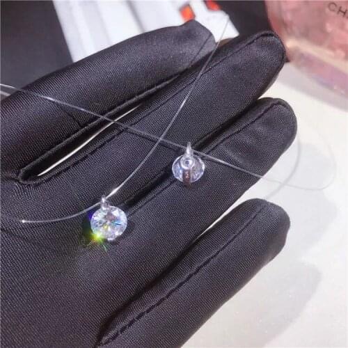 True 925 Sterling Silver Dazzling Zircon Necklace Invisible Transparent Fishing Line Simple Pendant Personality Jewelry