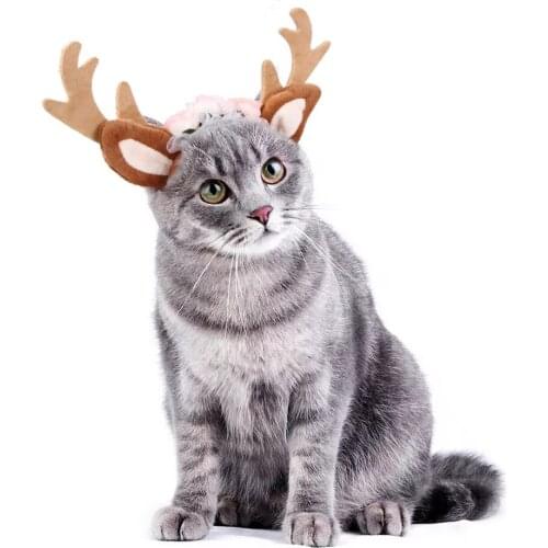 Pet Supplies Creative Funny Cute Hat Cosplay Elk Headdress Cat Hat Small Dog Accessories Christmas Halloween Pet Headdress