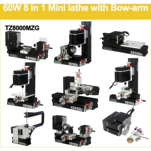 TZ8000MZG 60W Metal 8 in 1 Mini lathe with Bow Arm/60W,20000rpm Mini Bow-arm 8in1 Powerful Metal lathe Machine