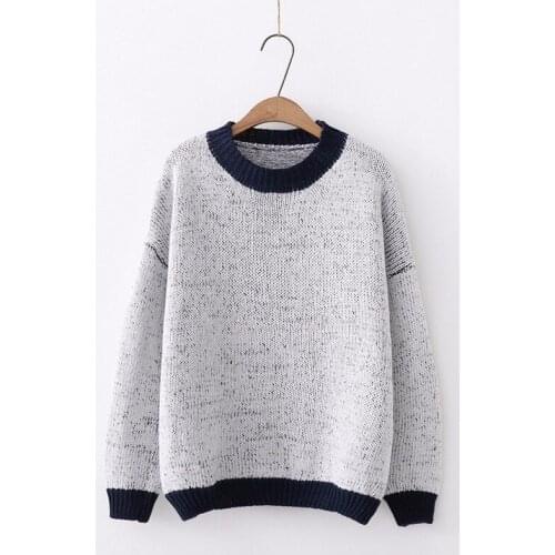 Urifens Japanese Round Neck Knitted Sweater Female Long Sleeve Stitching Striped Loose Bottoming Sweater Women Pullover LBJ3013