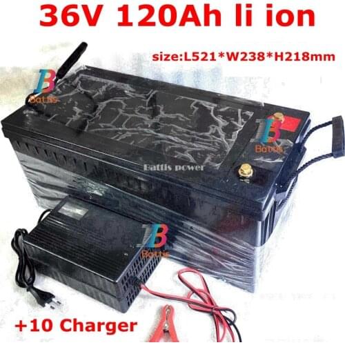 Waterproof 36v 120ah lithium ion batteria 100A BMS li ion for 3000W 1500w inverter scooter golf cart ATV RV +10A charger