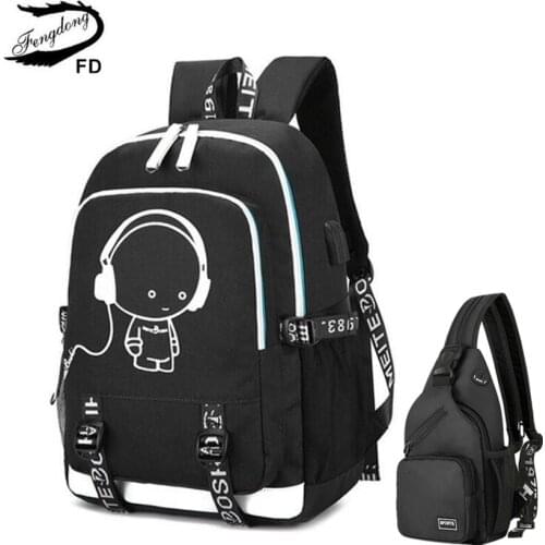 Fengdong waterproof school backpack for boy chest bag USB backpack for men travel bags male laptop bag pack school bags for boys