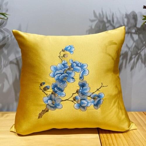 Embroidered Floral Cushion Covers Yellow Coffee Plum Blossom Waist Pillowcases Chinese Home Party Wedding Decoration Covers