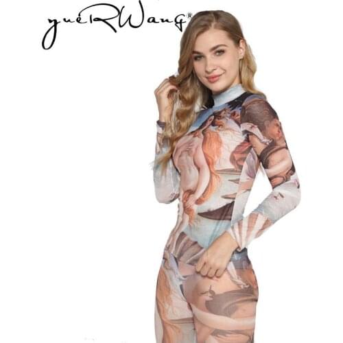 Yuerwang Women T Shirts tee tops Mesh top mesh shirts Print long sleeve Plus Size Vintage Spring Summer Women T shirts designer