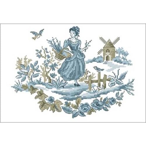 Woman picking flowers in the field Counted Cross Stitch 11CT 14CT 18CT DIY Chinese Cross Stitch Kits Embroidery Needlework Sets