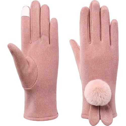 Womens Wool Plus Velvet Touch Screen Gloves Korean Sweet And Fresh Thin Section Warmth Full Finger Cycling Ski Outdoor Gloves