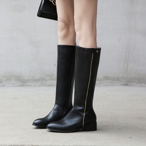 YMECHIC Autumn 2019 Winter Knee High Boots White Black Shoes Woman Chunky Heels Zip Design Long Riding Knight Boots Female Botas