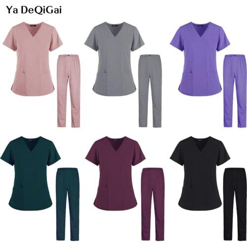 Women Breathable In Summer Nursing Scrubs Tops Shirt Casual Short Sleeve Women Scrubs Uniforms V-neck Pocket Nurse Accessories