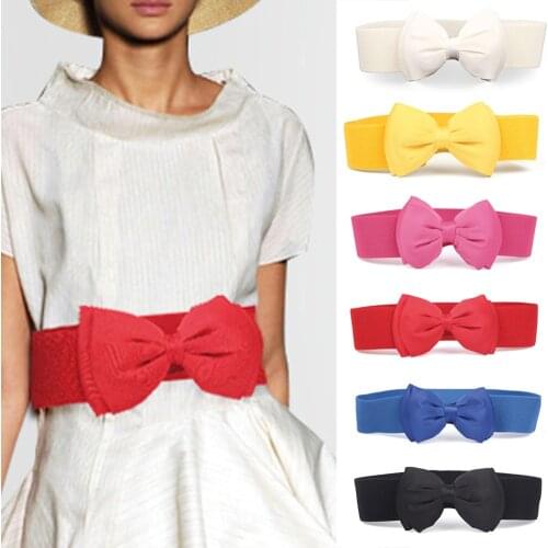 YJSFG HOUSE Big Bowknot Buckle Wide Elastic Waist Belt Fashion Bow Wide Stretch Waistband For Women YJ19386