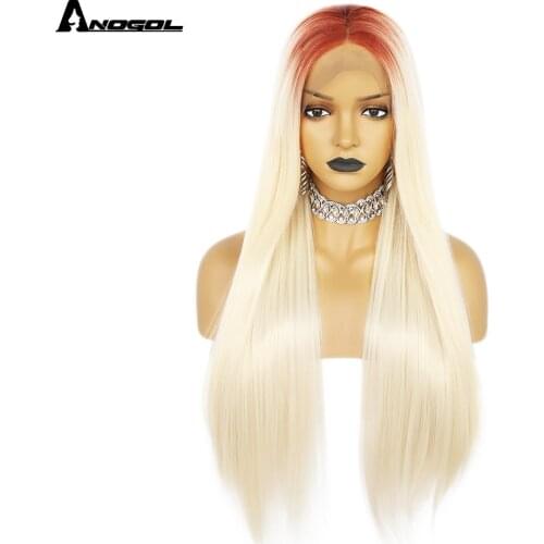 Anogol 13x4 Lace Front Wig Synthetic 26 inch Long ombre blonde Wigs For Women Ombre Lace Front Wig Synthetic Lace Front Wig