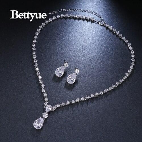 Bettyue Brand Charm Fashion Luxury Jewelry Sets AAA Zircon Three Colors Water Drop Jewelry Sets For Woman Florid Wedding Gift