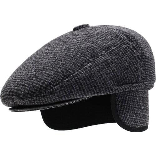 Winter Caps For Men Wool Beret Hat British Retro Men Thicken Flat Top Cap Dad Hat Boina