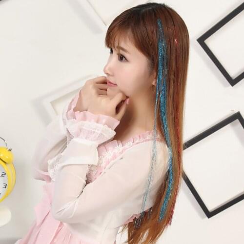 1pc 45cm Laser Hair Tinsel Glitter with Clip Hair Extension Braider Fashion Headwear Decoration Party Festival Styling Tools