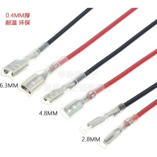 10pcs 20CM 2.8MM/4.8MM/6.3mm 2.8/4.8/6.3 Single head female Spade Crimp Terminal Connector with wire red black for rocker switch
