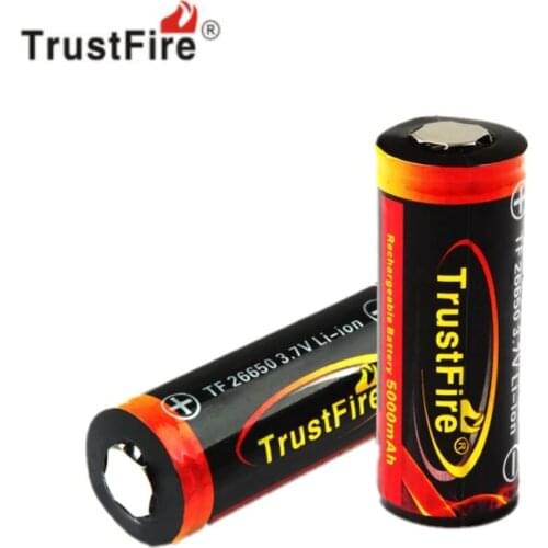2PCS/LOT TrustFire 26650 3.7V 5000mAh High Capacity Rechargeable Li-ion Battery Lithium Battery with PCB