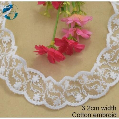 2yard 3.2cm white cotton embroided lace ribbon guipure trim DIY wedding Accessories dolls lace african french lace applique#3887