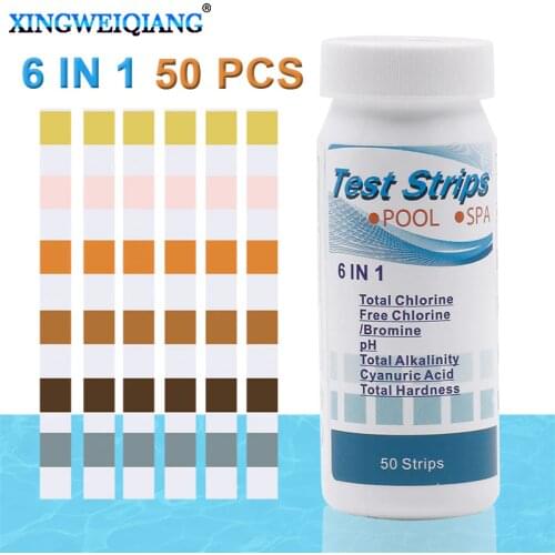 6 In1 Acid Water Hardness Swimming Pool Spa Chlorine Test Strip Alkalinity PH Cyanuric Bromine