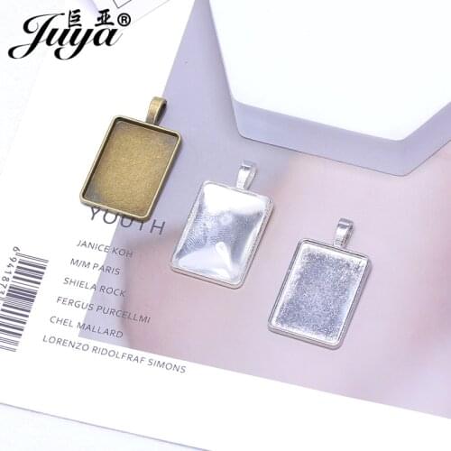 60PCS 18x25mm Rectangle Pendant Base Settings Cabochon Cameo Glass For DIY Jewelry Making Necklace Handmade Accessories Findings