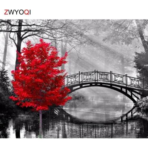 Full Round Diamond mosaic 5D DIY Diamond painting Full Square Diamond embroidery Cross stitch Maple leaves Bridge Creek tree