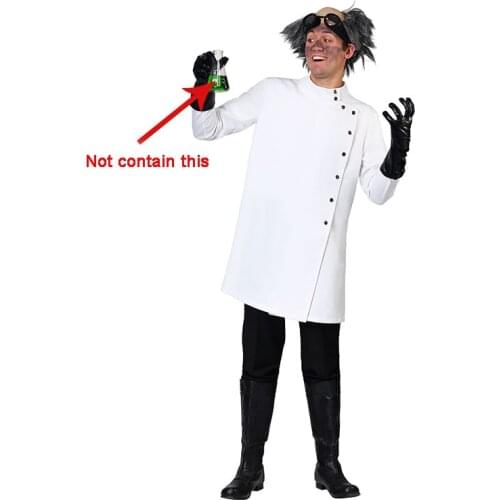 Adult White Lab Coat Men mad Doctors Scientist chemist Uniform Dress Costume with Wig Crazy Scientist cosplay costume