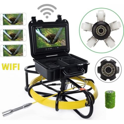 20M-60M 9" Wireless Wi-Fi Pipe Inspection Video Camera,Drain Sewer Pipeline Industrial Endoscope with Meter Counter