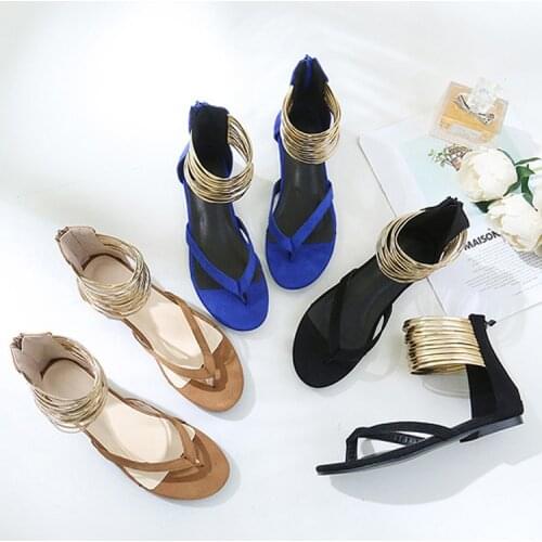 Big ROMAN SANDALS Clip Toe Fashion Womens Sandals Gold Foot Ring Flat Heel Sandals