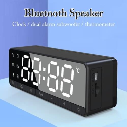 Alarm Clock Bluetooth Speaker Digital Display Alarm Radio Music Player Table Clocks Voice Prompt FMTF Mirror Clock Decor Home