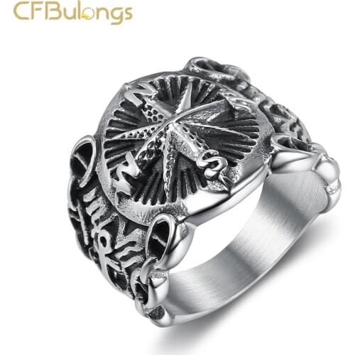 CFBulongs Vintage Viking Compass Logo Mens Ring 316L Stainless Steel Anchor Amulet Punk Jewelry