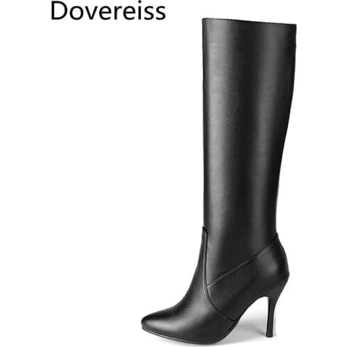 Dovereiss Fashion Womens Shoes Winter white Pointed Toe sexy new Zipper Stilettos heels Knee high boots Elegant Mature 32-46