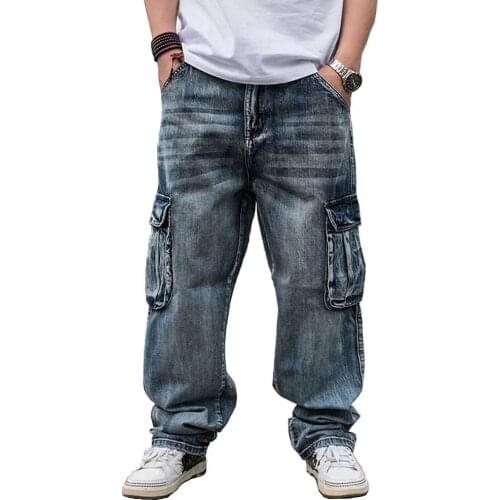 Plus Size Cargo Jeans Men Casual Loose Baggy Trousers Streetwear Hiphop Harem Denim Pants Straight Leg Cowboy Male Clothing