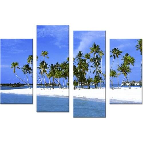 Hot Sells 4 Panels plam trees on island Painting Canvas Wall Art Picture Home Decoration Living Room Print On Canvas modern art