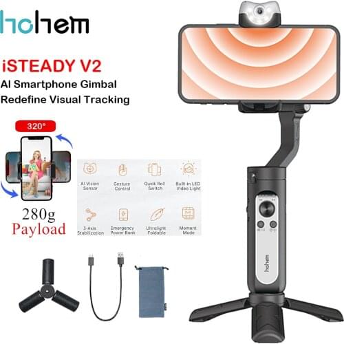 Hohem iSteady V2 AI Smartphone 3-Axis Gimbal Stabilizer w/AI Visual Tracking LED Video Light with APP Remote Control