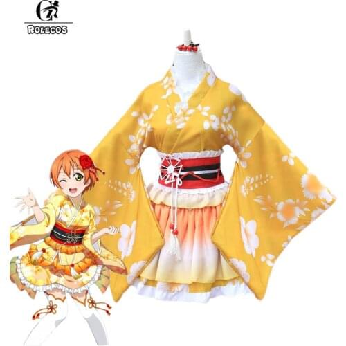 ROLECOS Anime Love Live Cosplay Costumes Rin Hoshizora Kimono Cosplay Costumes Love Live Yukata Yellow Kimono Cosplay