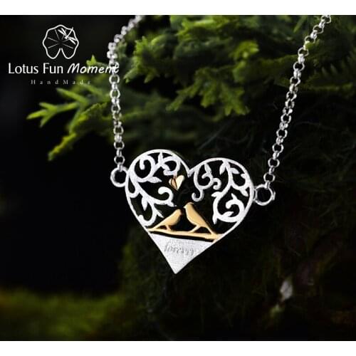 Lotus Fun Moment Real 925 Sterling Silver Handmade Fashion Jewelry Romantic Bird in Love Heart Shape Bracelet for Women