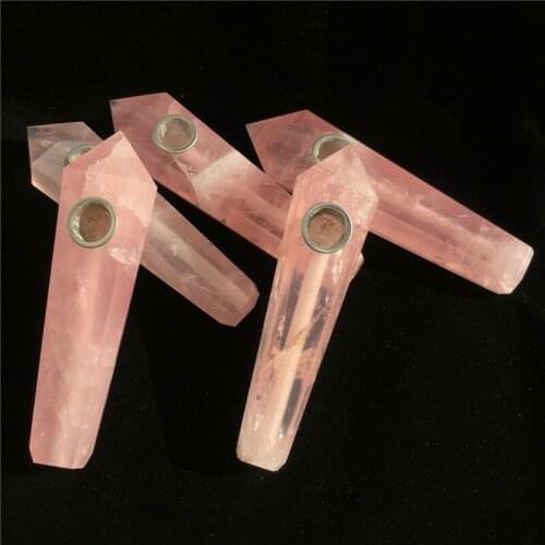 Natural rare rose quartz cigarette holder pipe reiki healing