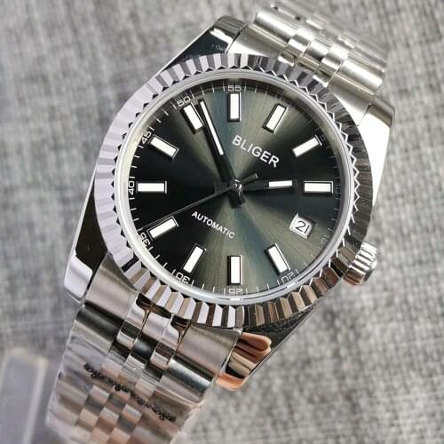 Sapphire Mens Automatic Watch Miyota8215 Sunburst Gray Dial Polished Bezel Jubilee Bracelet Unisex 39mm/36mm