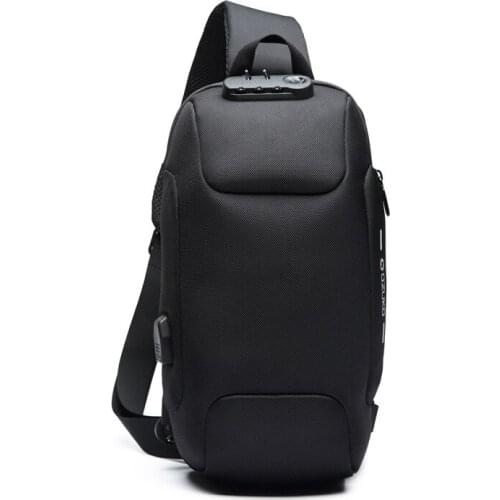 New usb anti-theft mens chest bag Korean casual mens shoulder bag waterproof Oxford cloth with password lock chest bag
